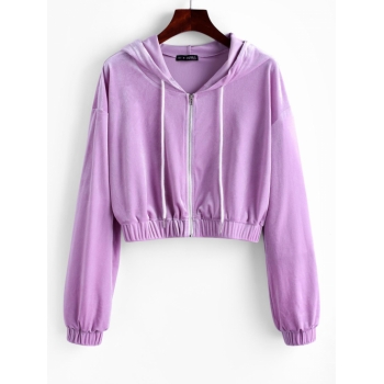 ZAFUL Hooded Velvet Zip Up Jacket S Purple