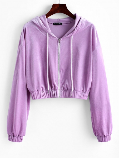 ZAFUL Hooded Velvet Zip Up Jacket S Purple