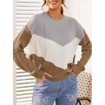 Women Drop Shoulder Color Blocking Sweater L