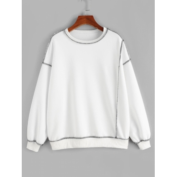 Women Hoodies ZAFUL Contrast Overlocking Round Neck Sweatshirt M White