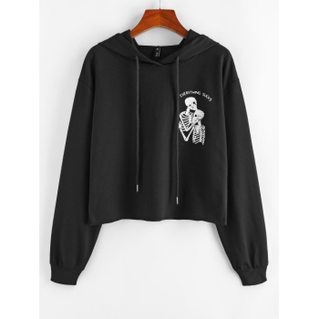 Women Hoodies ZAFUL Skeleton EVERYTHING SUCKS Halloween Hoodie M Black