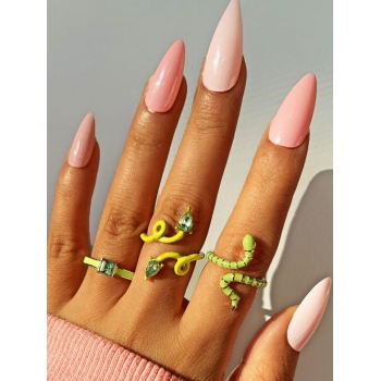 3Pcs Rhinestone Embellished Irregular Snake Shape Rings