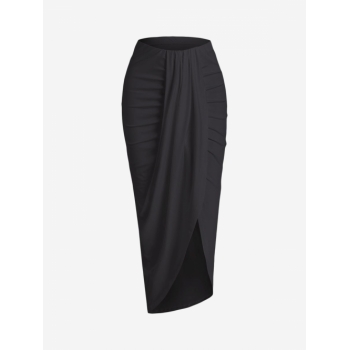 Draped Ruched Slinky Maxi Skirt L Black