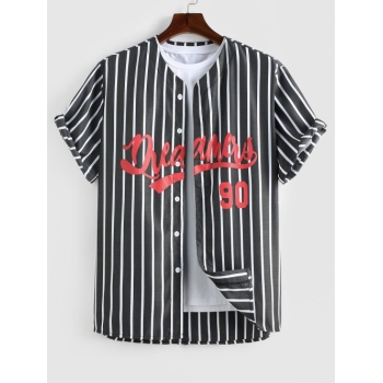 ZAFUL Men's ZAFUL Letter Printed Vertical Stripe Baseball Shirt Xl Black