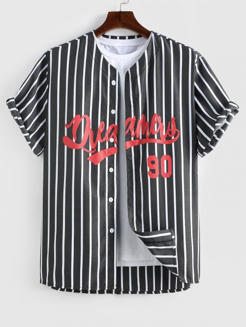 ZAFUL Men's ZAFUL Letter Printed Vertical Stripe Baseball Shirt Xl Black