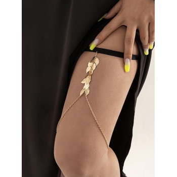 Fashion Women Elastic Belt Beach Leaves Fringe Thigh Chain