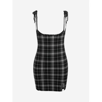 Women Dress ZAFUL Plus Size Grid Split Hem Tie Suspender Dress 2xl Black