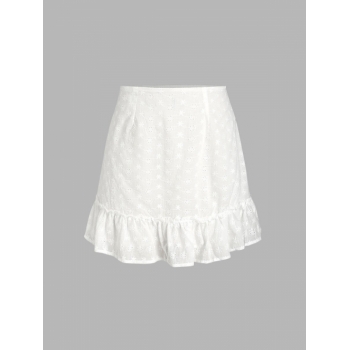 Women Bottoms ZAFUL Plus Size Broderie Anglaise Embroidered Flounce Skirt Xl White