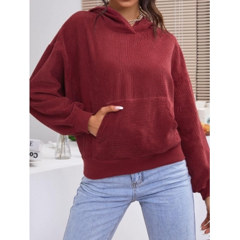 Women Hoodies ZAFUL Front Pocket Corduroy Oversized Hoodie L Red