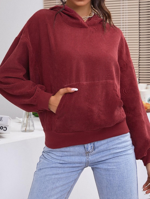 Women Hoodies ZAFUL Front Pocket Corduroy Oversized Hoodie L Red