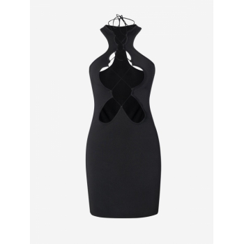 Women Cutout Lace Up Mini Bodycon Tank Dress S Black