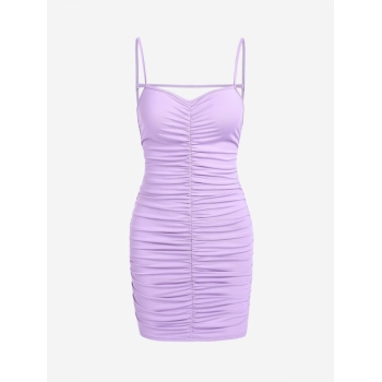 Mini Dress ZAFUL Cami Ruched Strappy Open Back Mini Dress S Light purple