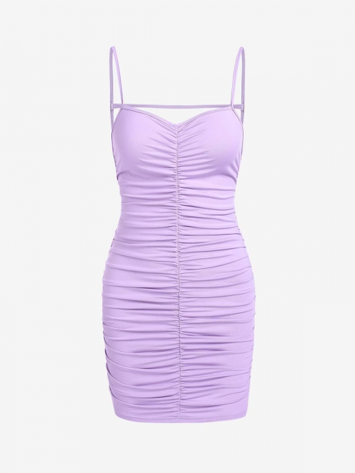 Mini Dress ZAFUL Cami Ruched Strappy Open Back Mini Dress S Light purple