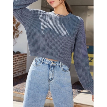 Women ZAFUL Plain Drop Shoulder Crew Neck Sweater M Deep blue