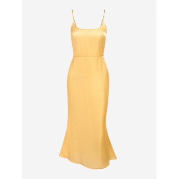 Maxi ZAFUL Silky Solid Slip Maxi Dress S Light yellow