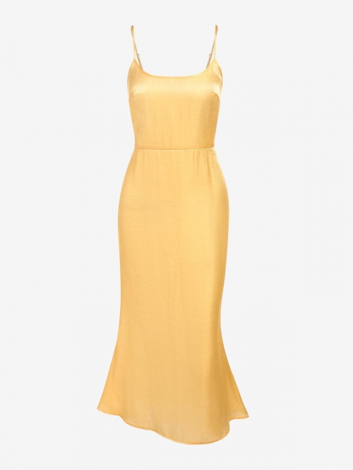 Maxi ZAFUL Silky Solid Slip Maxi Dress S Light yellow