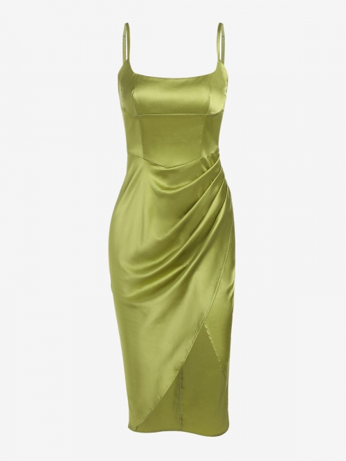 Mini Dress ZAFUL Satin Draped Slit Midi Dress M Light green