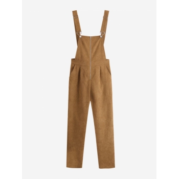 Women Jumpsuit ZAFUL Zip Up Corduroy Overalls Jumpsuit M Coffee