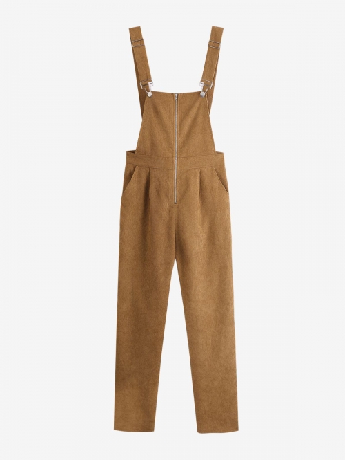 Women Jumpsuit ZAFUL Zip Up Corduroy Overalls Jumpsuit M Coffee