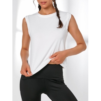 Women Sporty Tees Absorbent Solid Color Crew Neck Sleeveless Sport Tank Top S White