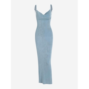 Maxi Jersey Cowl Back Maxi Vegas Dress L Light blue