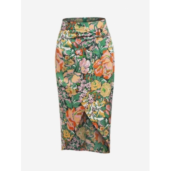 ZAFUL Overlap Tulip Square Ring Floral Skirt M Deep green