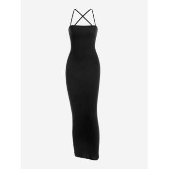 Maxi Open Back Criss Cross Knitted Maxi Dress M Black