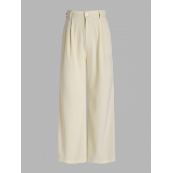 Pleated Slant Pockets Wide Leg Pants S Light coffee