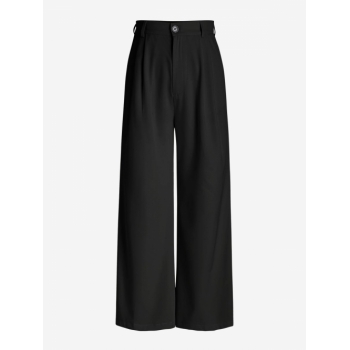 Pleated Slant Pockets Wide Leg Pants M Black