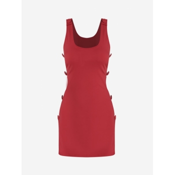 Mini Dress Cut Out Notched Side Solid Tank Dress S Red