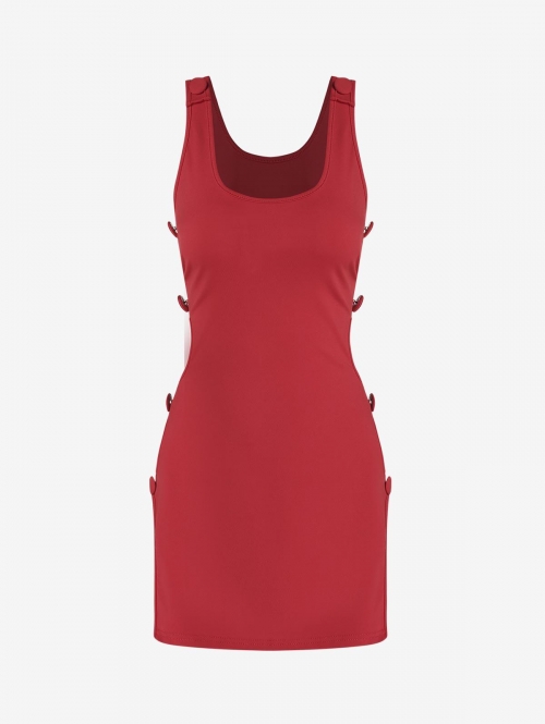 Mini Dress Cut Out Notched Side Solid Tank Dress S Red