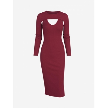 Mini Dress Slit Midi Dress with Shrug Top S Deep red