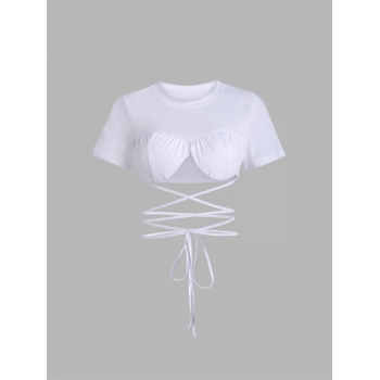 Fashion Women Tees Padded Crop Midriff Flossing T Shirt S White