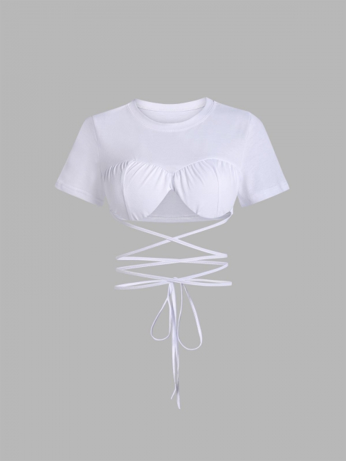 Fashion Women Tees Padded Crop Midriff Flossing T Shirt S White