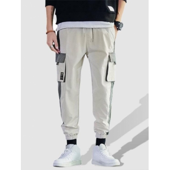 ZAFUL Men's Casual Color Spliced Pocket Cargo Pants Xs Warm white