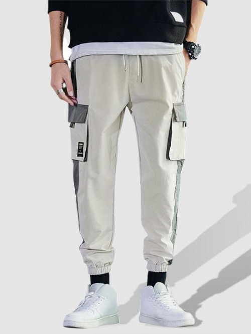 ZAFUL Men's Casual Color Spliced Pocket Cargo Pants Xs Warm white