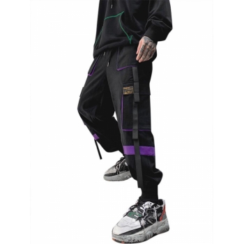 ZAFUL Men's Streetwear Drawstring Applique Detail Contrast Cargo Techwear Pants Xs Purple