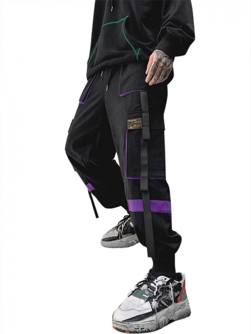 ZAFUL Men's Streetwear Drawstring Applique Detail Contrast Cargo Techwear Pants Xs Purple