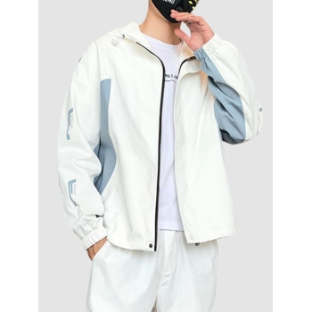 ZAFUL Men's Streetwear Two Tone Toggle Drawstring Hooded Zip Jacket 2xl Milk white