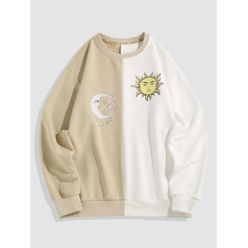 ZAFUL Men's ZAFUL Streetwear Celestial Sun And Moon Two Tone Sweatshirt M