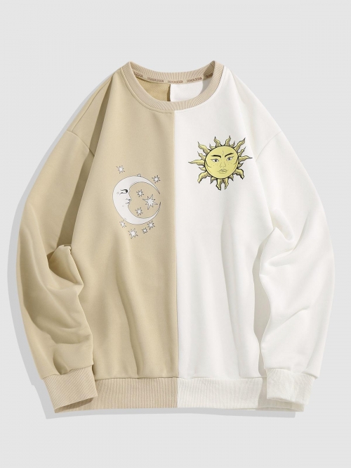 ZAFUL Men's ZAFUL Streetwear Celestial Sun And Moon Two Tone Sweatshirt M