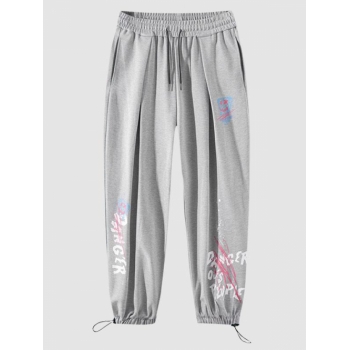 ZAFUL Men's Letter Graffiti Jogger Sweatpants L Light gray