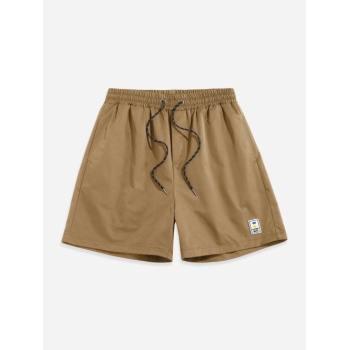 ZAFUL Label Design Solid Color Drawstring Shorts L Coffee