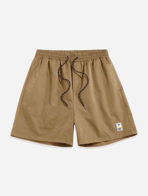 ZAFUL Label Design Solid Color Drawstring Shorts L Coffee