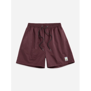 ZAFUL Label Design Solid Color Drawstring Shorts M Deep red