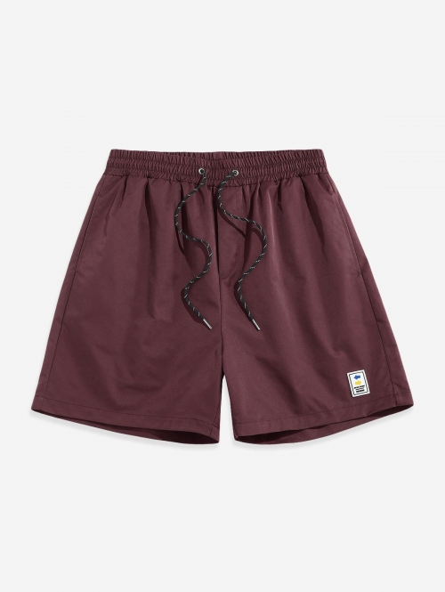 ZAFUL Label Design Solid Color Drawstring Shorts M Deep red