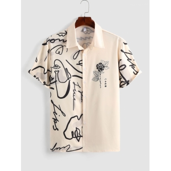 ZAFUL Men's Graffiti Rose Printed Casual Shirt S Light coffee