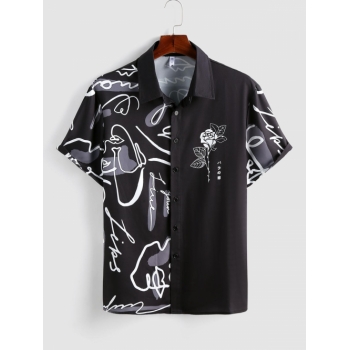 ZAFUL Men's Graffiti Rose Printed Casual Shirt M Black