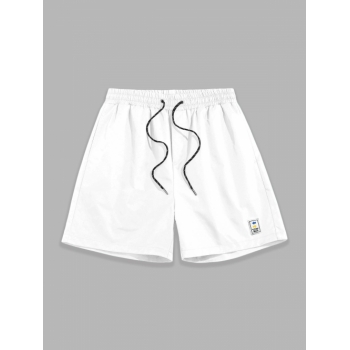 ZAFUL Label Design Solid Color Drawstring Shorts M White