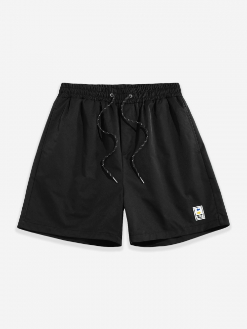 ZAFUL Label Design Solid Color Drawstring Shorts L Black